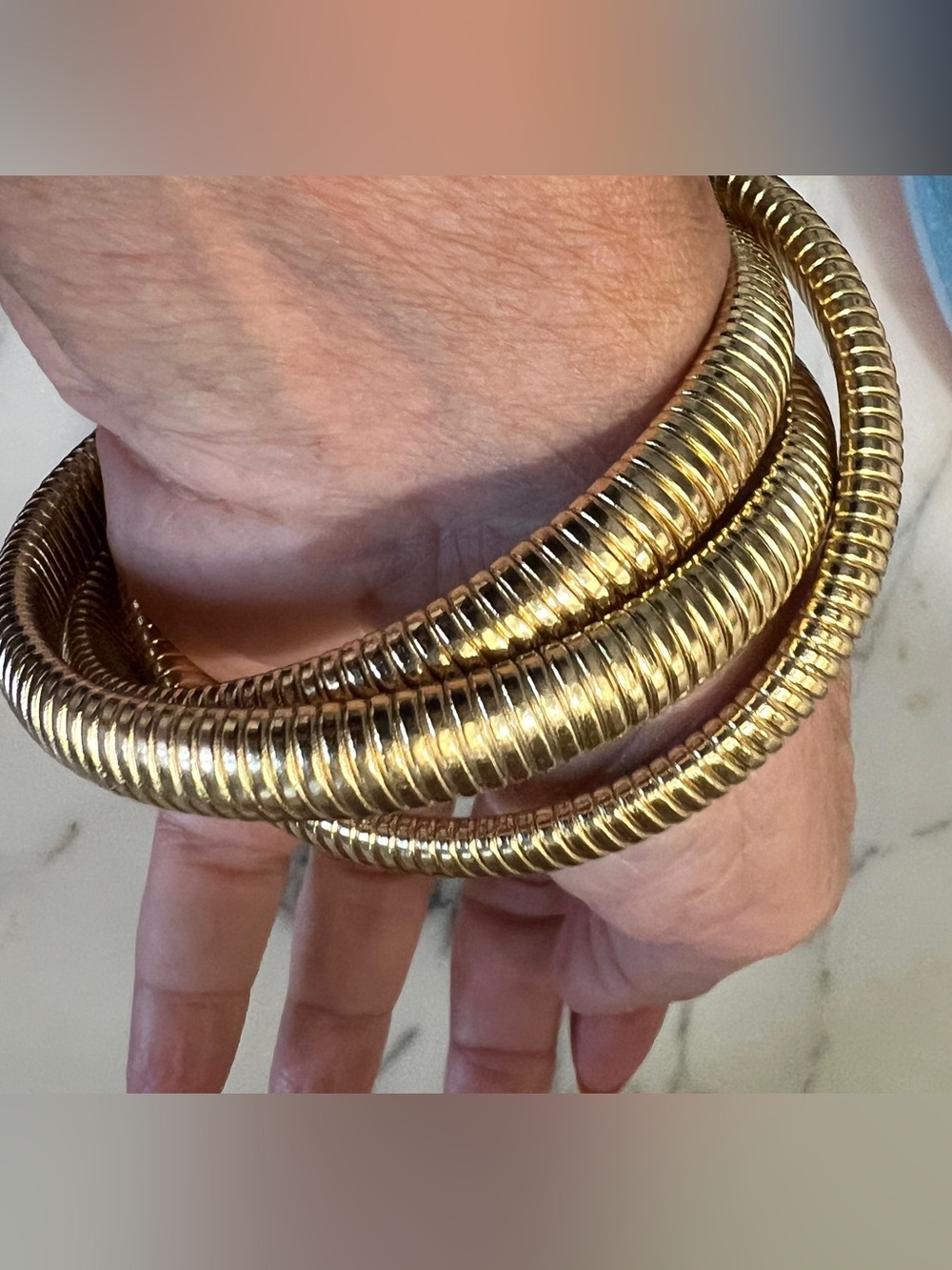 Gold-Tone Intertwined 3 Row Bracelet - Women Size 8